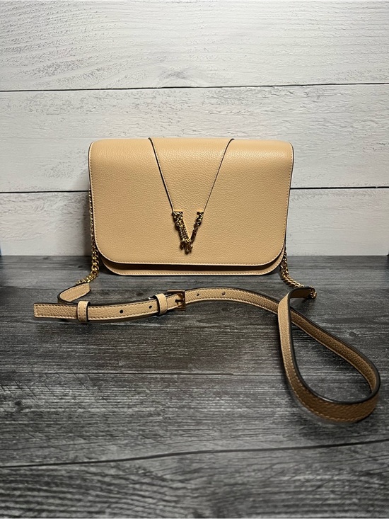 Versace Handbags - Versace Virtus Beige Crossbody Bag with Gold Chain with COA